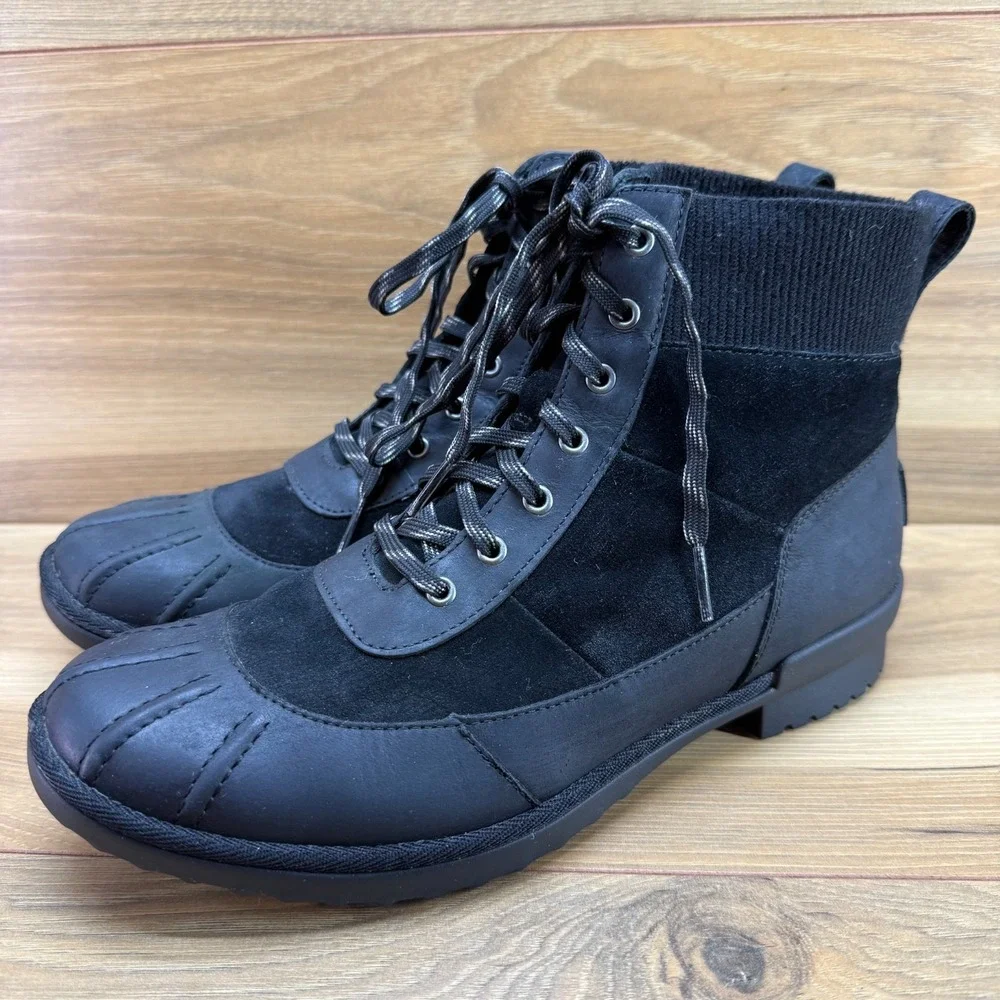 UGG Cayli Duck Ankle Boots Womens 8.5 Black Waterproof Lace Up Outdoor